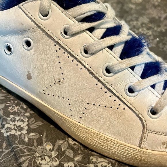 Golden Goose Deluxe Brand Superstar White & Blue Mink Fur Low Top Sneakers - Picture 7 of 16